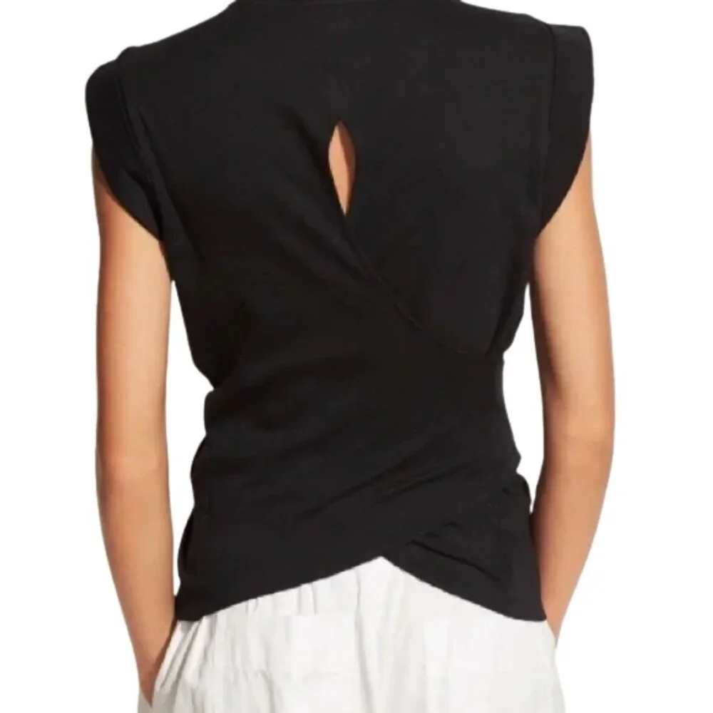 Vince Open Back Wrap Top Women's Medium Black Minimalist Quiet Luxury Structured - Picture 4 of 16